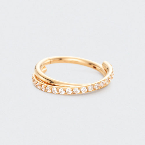 Twisted CZ Side Paved Hinged Segment Clicker Ring in Gold - Titanium