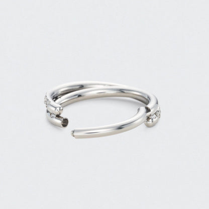 Twisted CZ Side Paved Hinged Segment Clicker Ring in Silver - Titanium