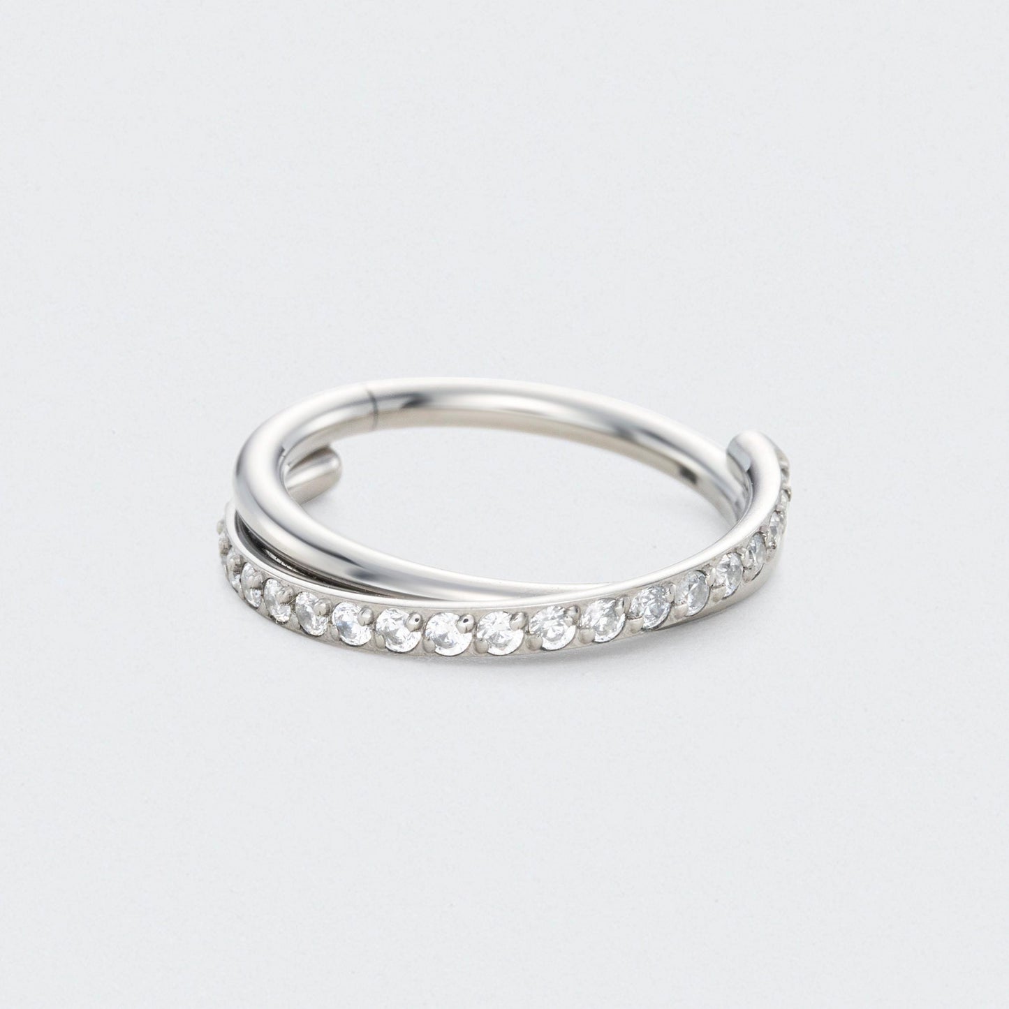Twisted CZ Side Paved Hinged Segment Clicker Ring in Silver - Titanium