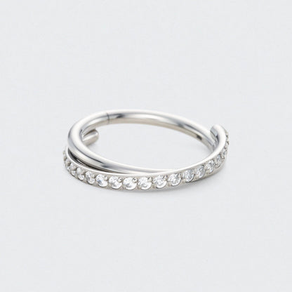 Twisted CZ Side Paved Hinged Segment Clicker Ring in Silver - Titanium