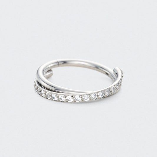 Twisted CZ Side Paved Hinged Segment Clicker Ring in Silver - Titanium