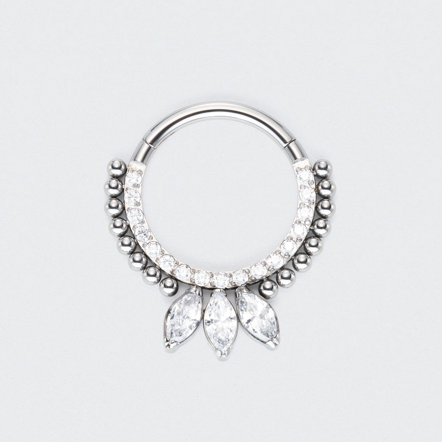 CZ Paved Front and 3 Marquise CZ Blaze Set Hinged Segment Ring in Silver - Titanium