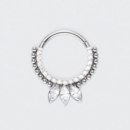 CZ Paved Front and 3 Marquise CZ Blaze Set Hinged Segment Ring in Silver - Titanium
