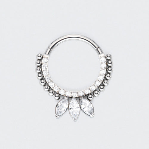 CZ Paved Front and 3 Marquise CZ Blaze Set Hinged Segment Ring in Silver - Titanium