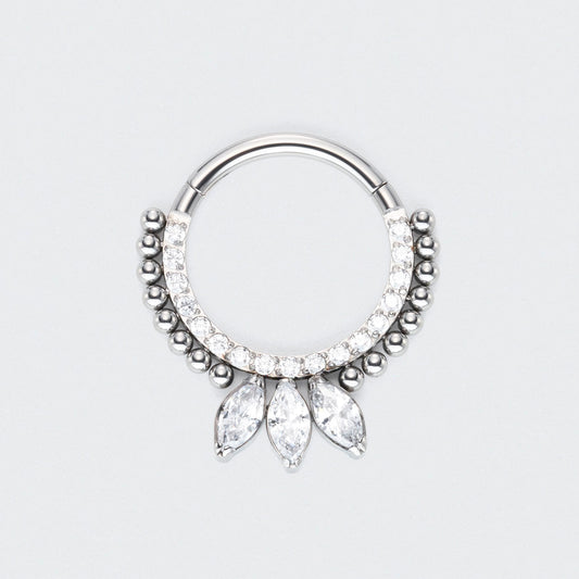 CZ Paved Front and 3 Marquise CZ Blaze Set Hinged Segment Ring in Silver - Titanium
