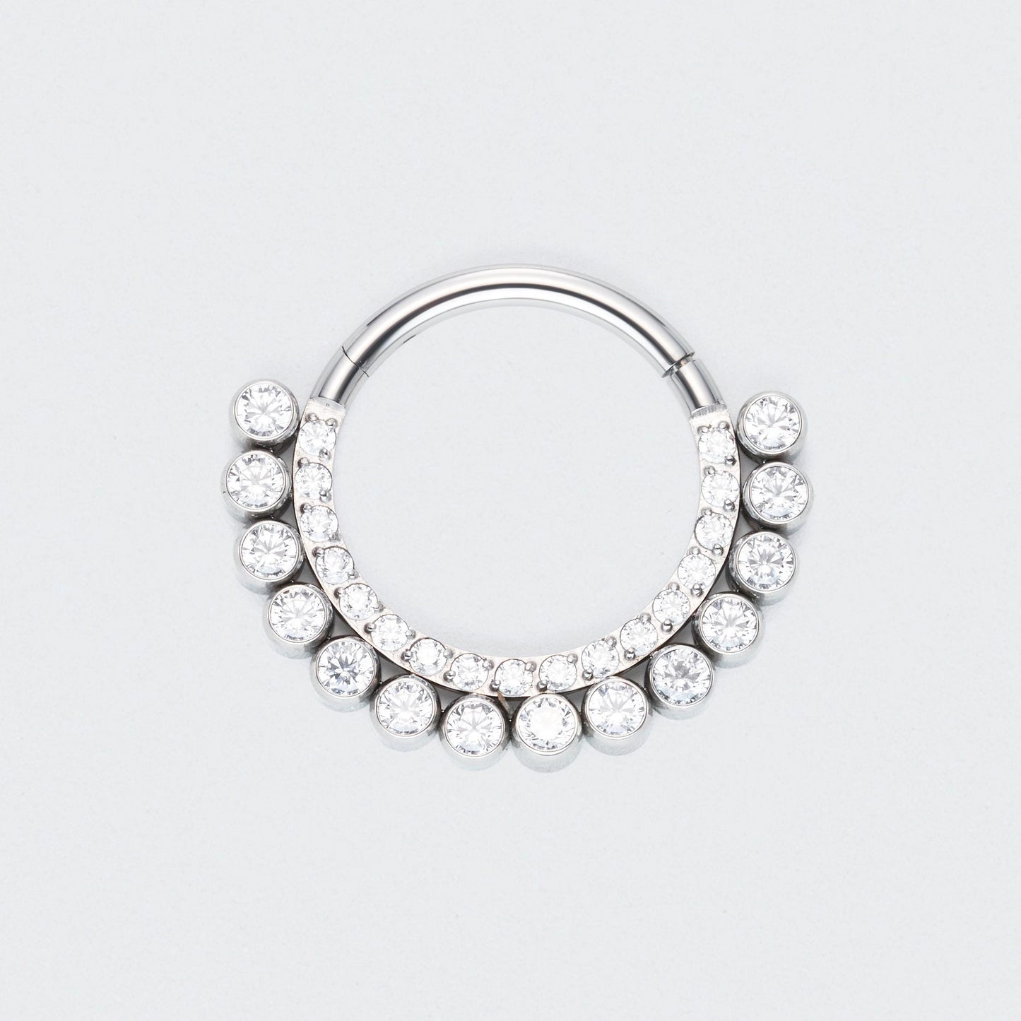 Double CZ Paved Front Face Hoop Segment in Silver - Titanium