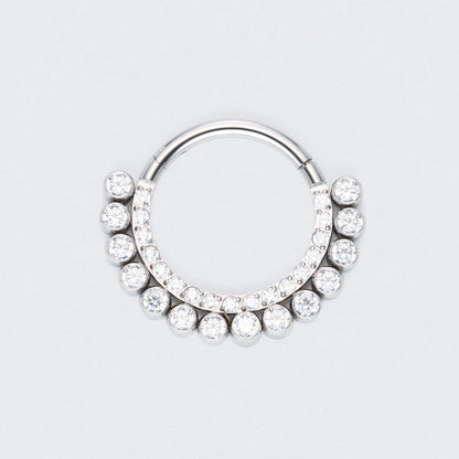 Double CZ Paved Front Face Hoop Segment in Silver - Titanium