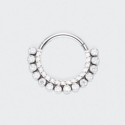 Double CZ Paved Front Face Hoop Segment in Silver - Titanium