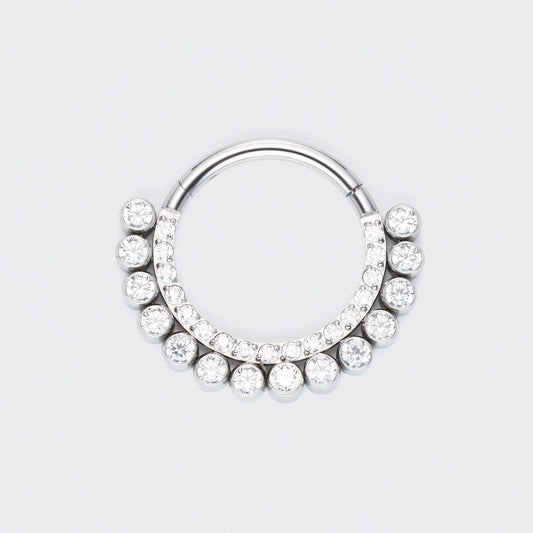 Double CZ Paved Front Face Hoop Segment in Silver - Titanium