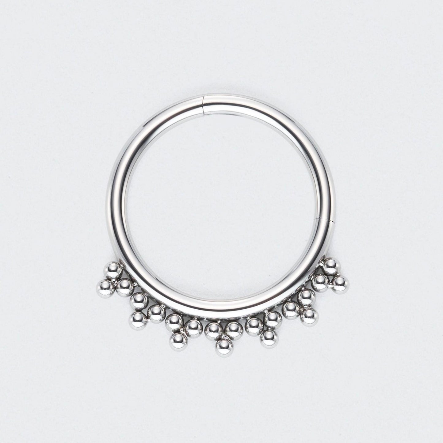 5 Tri-bead Clusters Hinged Segment Ring in Silver - Titanium