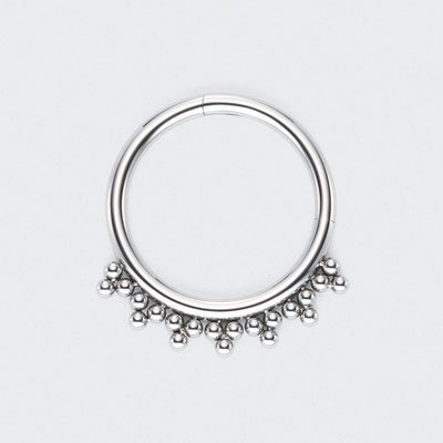 5 Tri-bead Clusters Hinged Segment Ring in Silver - Titanium