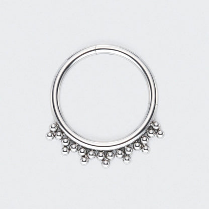 5 Tri-bead Clusters Hinged Segment Ring in Silver - Titanium
