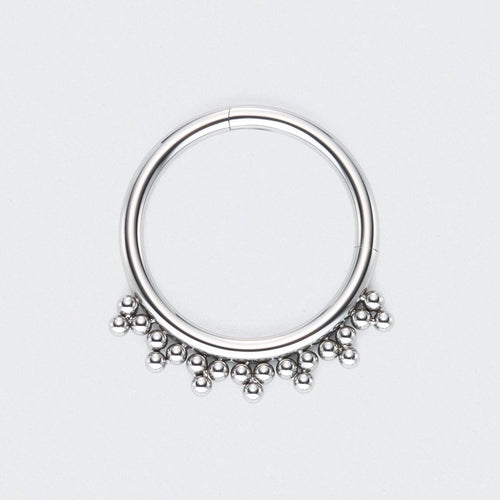 5 Tri-bead Clusters Hinged Segment Ring in Silver - Titanium