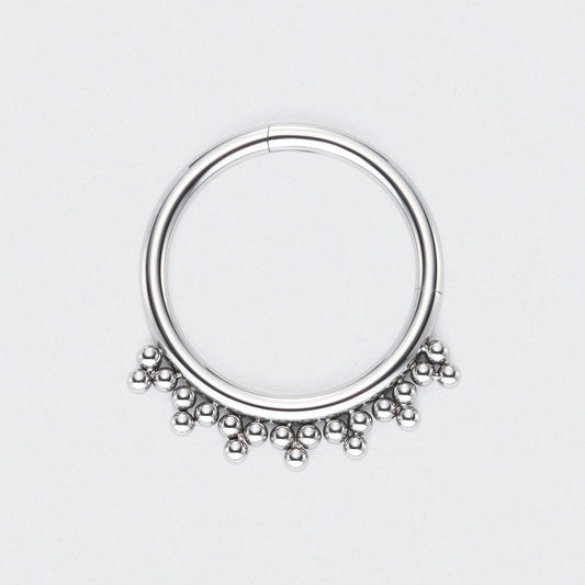 5 Tri-bead Clusters Hinged Segment Ring in Silver - Titanium