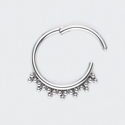 5 Tri-bead Clusters Hinged Segment Ring in Silver - Titanium