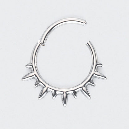 Spike Variant Segment Hoop Ring in Silver - Titanium
