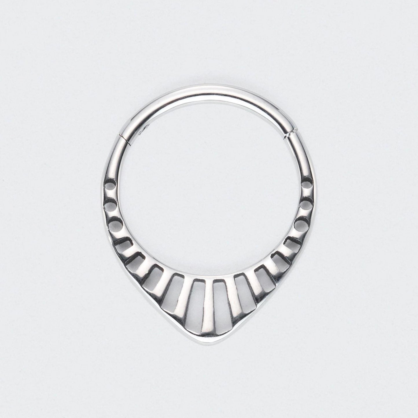 Teardrop Hollowing Cut Hinged Segment Hoop Ring in Silver - Titanium
