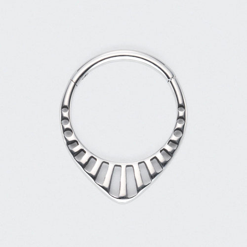 Teardrop Hollowing Cut Hinged Segment Hoop Ring in Silver - Titanium