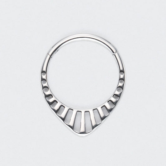 Teardrop Hollowing Cut Hinged Segment Hoop Ring in Silver - Titanium