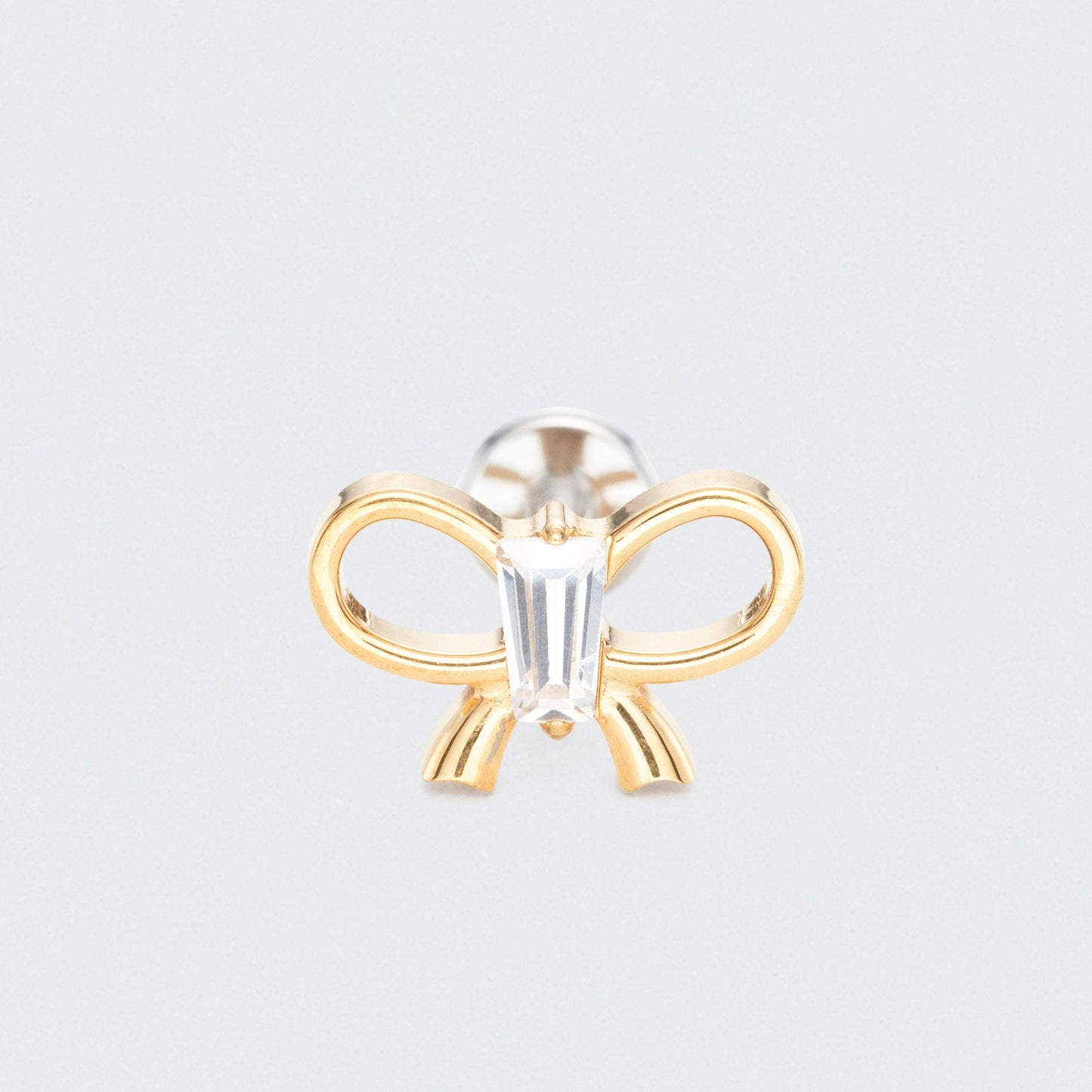 Bowknot With Rectangle CZ Centre Labret in Gold - Titanium