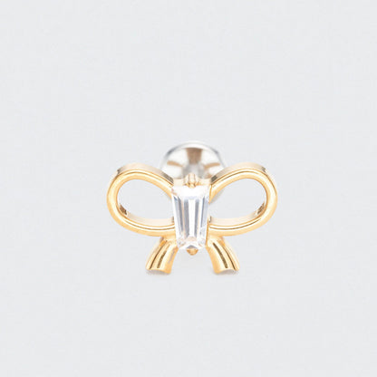 Bowknot With Rectangle CZ Centre Labret in Gold - Titanium
