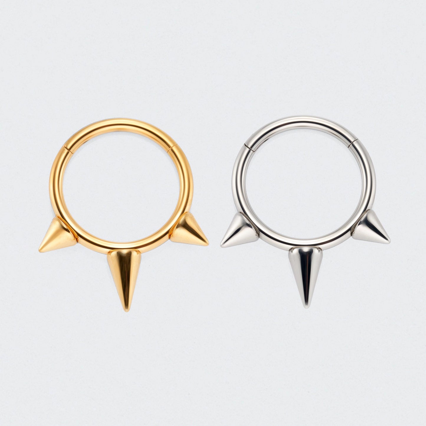 Triple Spike Segment Hinged Clicker Ring in Gold - Titanium