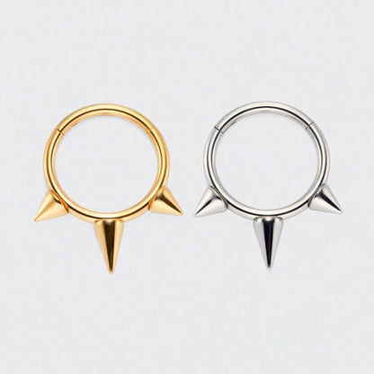 Triple Spike Segment Hinged Clicker Ring in Gold - Titanium