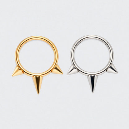Triple Spike Hinged Segment Clicker Ring in Silver - Titanium