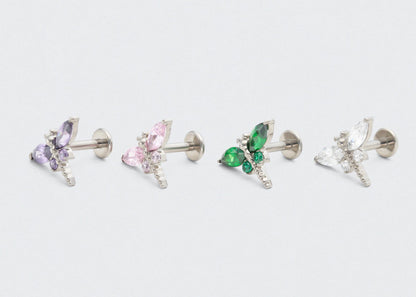 Dragonfly Rainbow CZ Labret in Silver - Titanium