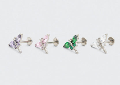 Dragonfly CZ Labret in Silver - Titanium