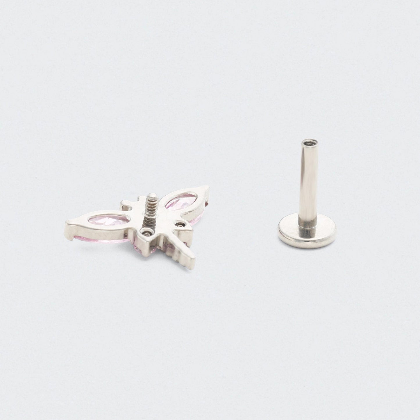 Dragonfly Pink CZ Front Facing Labret in Silver - Titanium