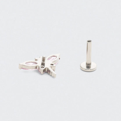 Dragonfly Pink CZ Front Facing Labret in Silver - Titanium