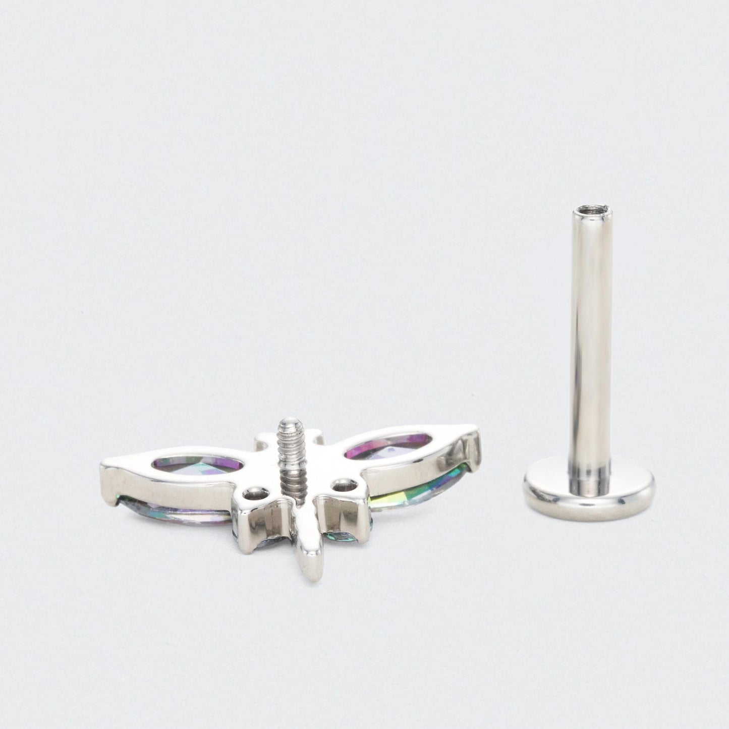Dragonfly Rainbow CZ Labret in Silver - Titanium