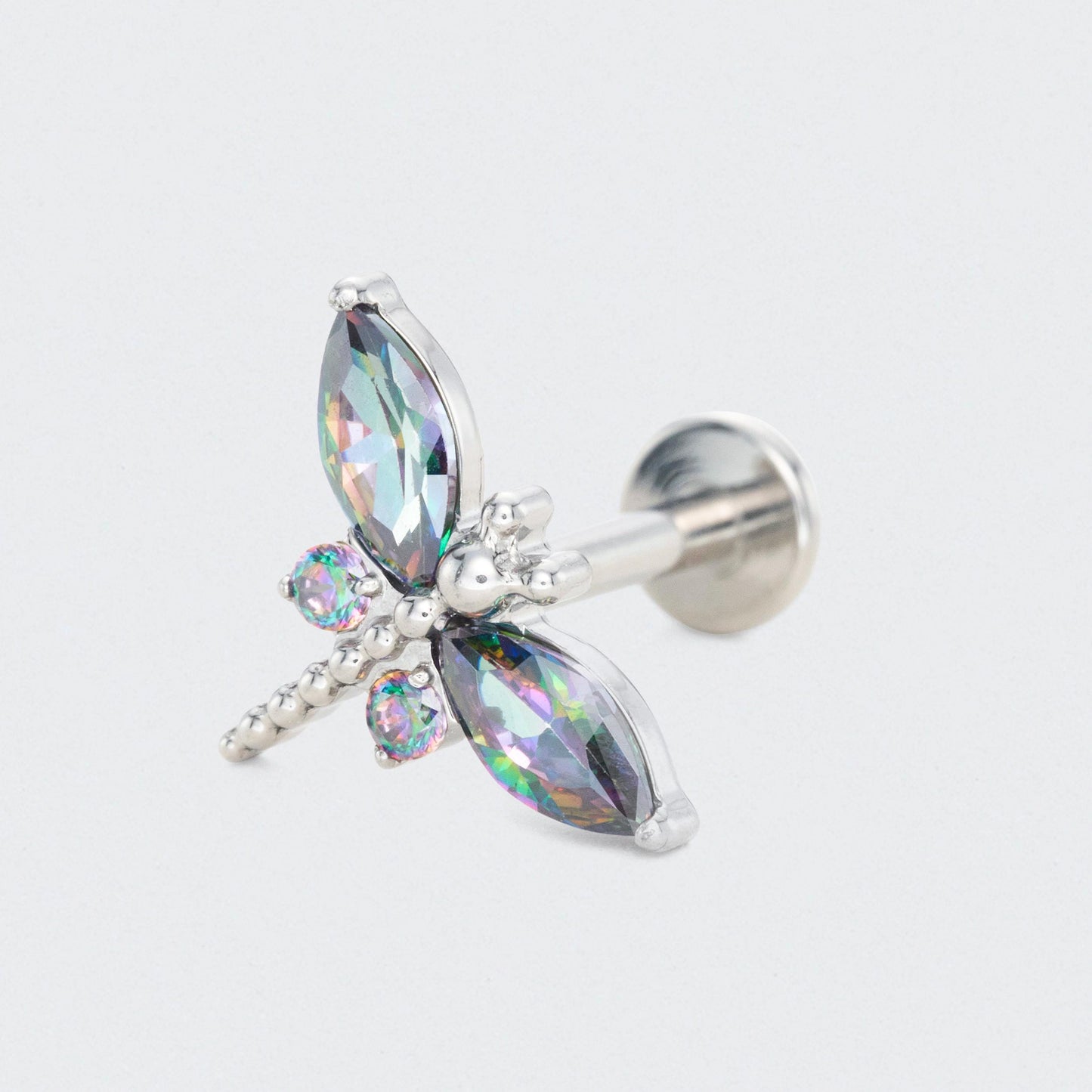 Dragonfly Rainbow CZ Labret in Silver - Titanium