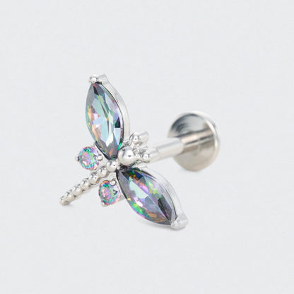 Dragonfly Rainbow CZ Labret in Silver - Titanium