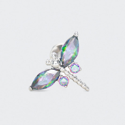 Dragonfly Rainbow CZ Labret in Silver - Titanium