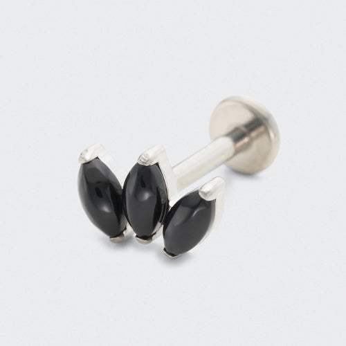 Triple Marquise Black Onyx Labret in Silver - Titanium