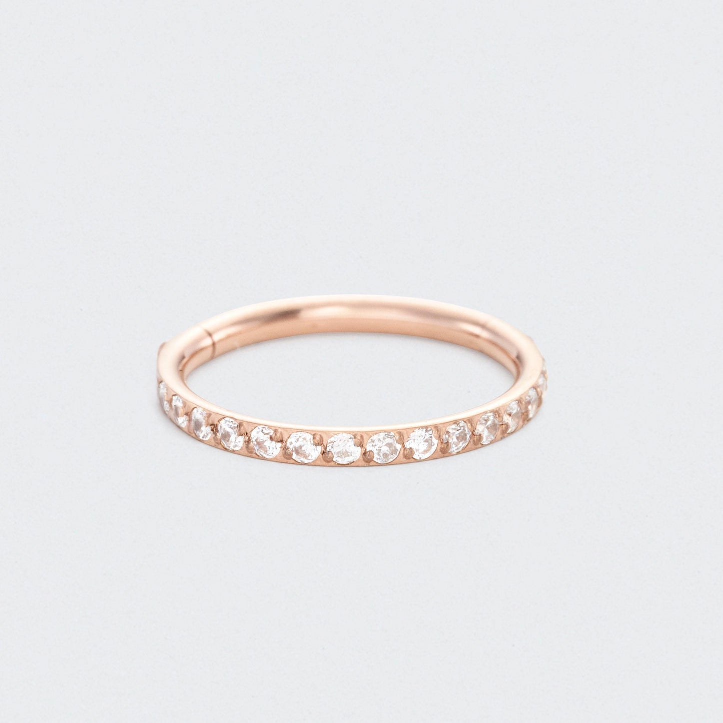 Clear CZ Side Paved Hinged Segment Hoop Ring in Rose Gold - Titanium