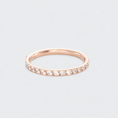 Clear CZ Side Paved Hinged Segment Hoop Ring in Rose Gold - Titanium