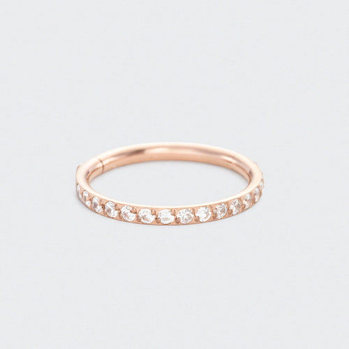 Clear CZ Side Paved Hinged Segment Hoop Ring in Rose Gold - Titanium