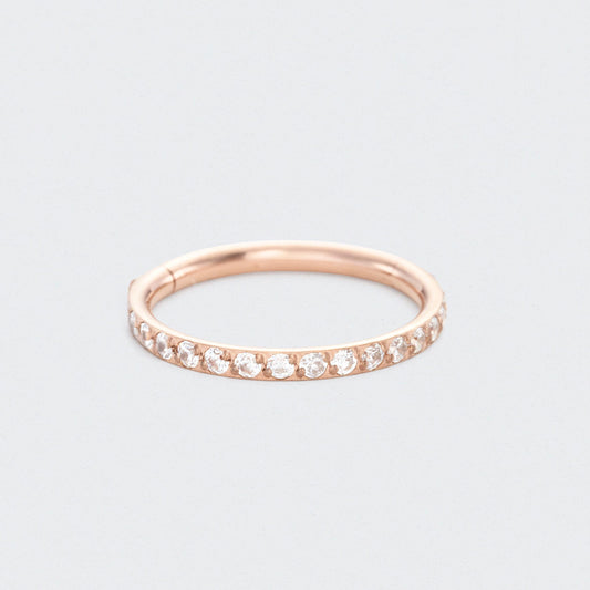 Clear CZ Side Paved Hinged Segment Hoop Ring in Rose Gold - Titanium