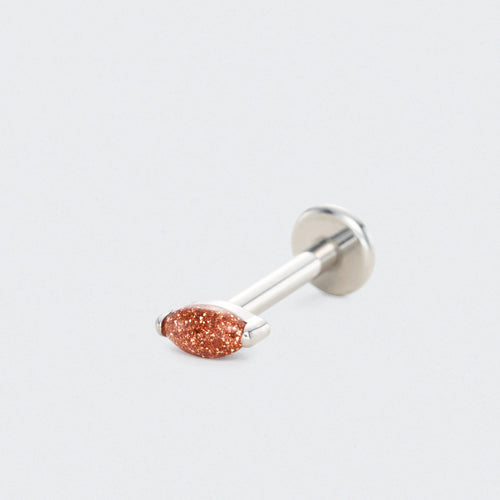 Single Marquise Brown Sandstone Labret in Silver - Titanium