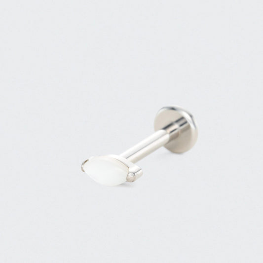 Single Marquise White Shell Labret in Silver - Titanium