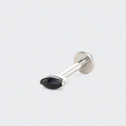 Single Marquise Black Onyx Labret in Silver - Titanium