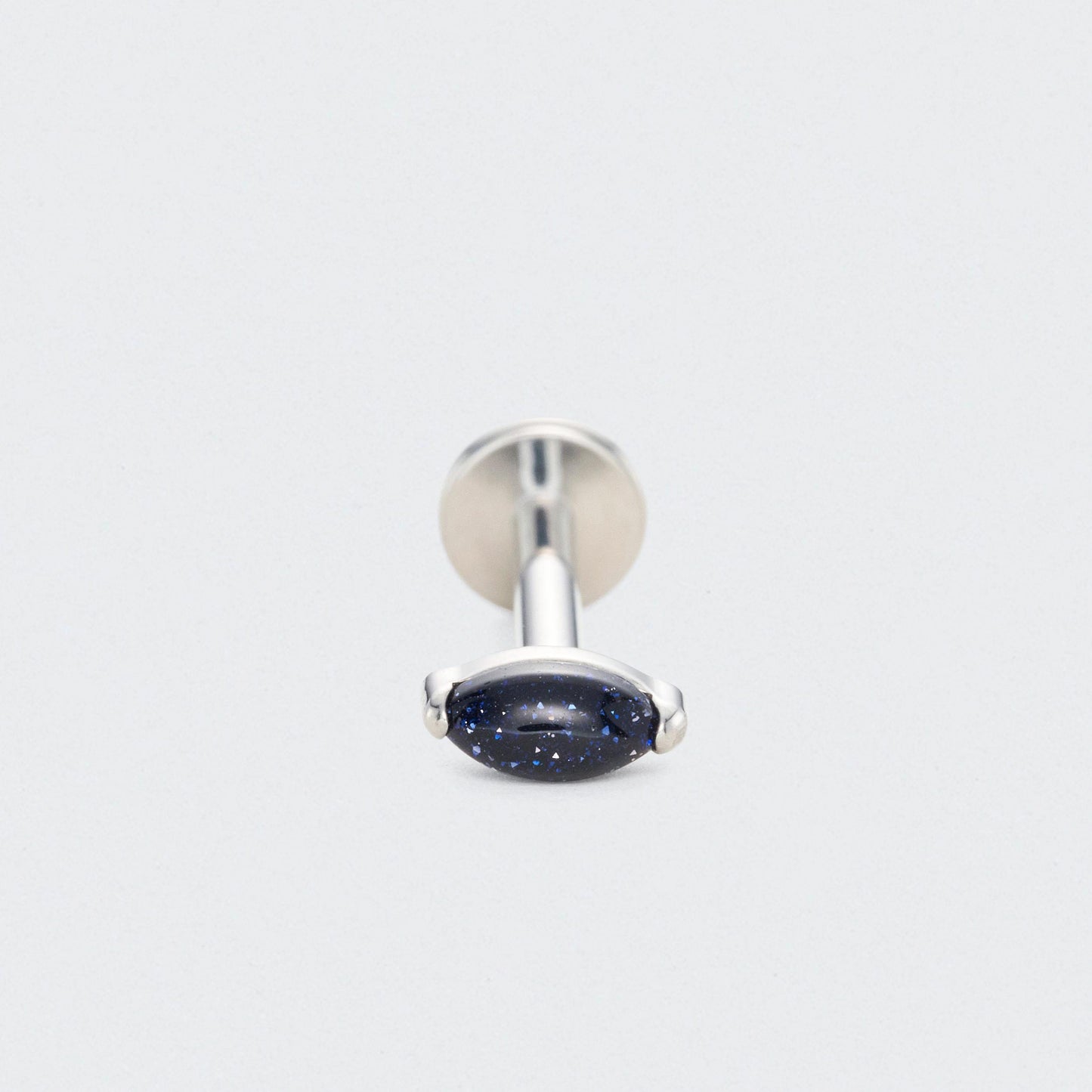 Single Marquise Blue Sandstone Labret in Silver - Titanium