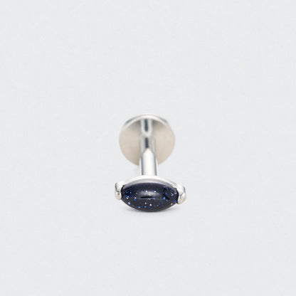 Single Marquise Blue Sandstone Labret in Silver - Titanium