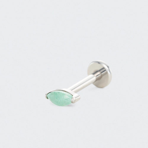 Single Marquise Green Aventurine Labret in Silver - Titanium