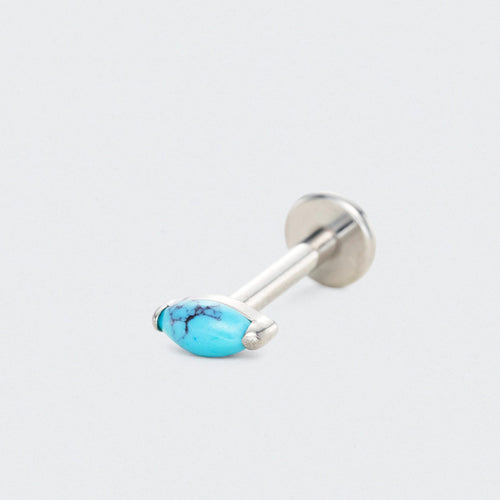 Single Marquise Turquoise Labret in Silver - Titanium