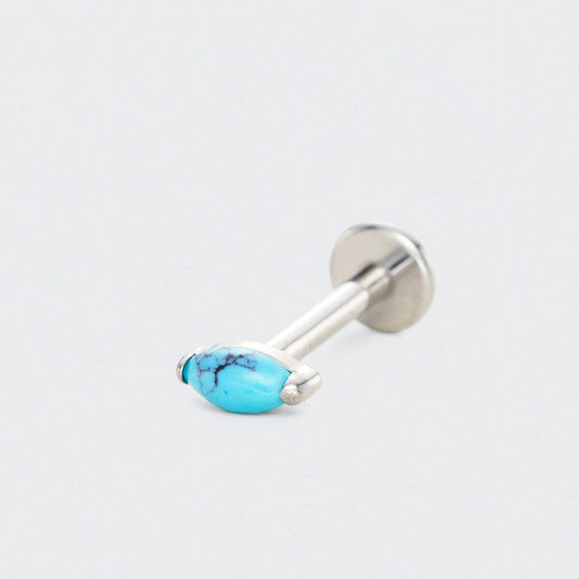 Single Marquise Turquoise Labret in Silver - Titanium