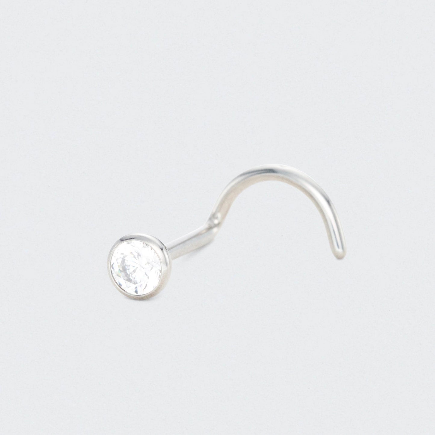 Curved Nose Stud with CZ in Silver - Titanium
